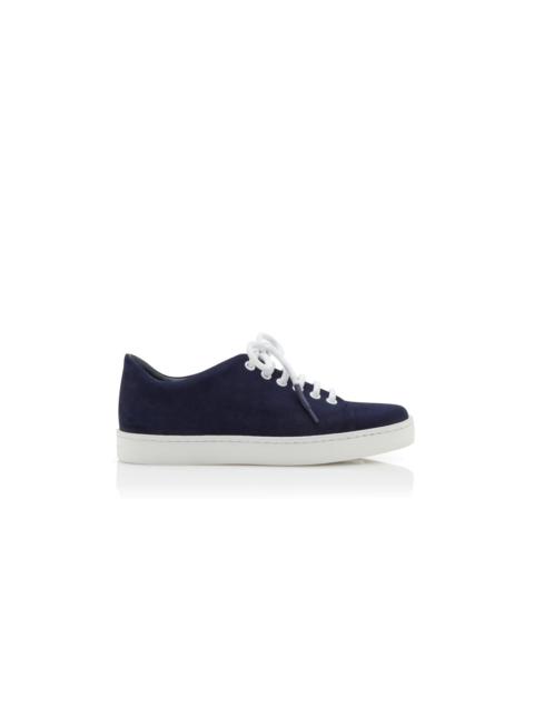 Manolo Blahnik Navy Blue Suede Lace-Up Sneakers