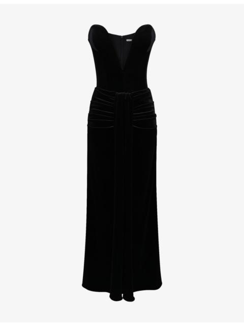 House of CB Vienne Plunge-Neck Stretch-Velvet Maxi Dress