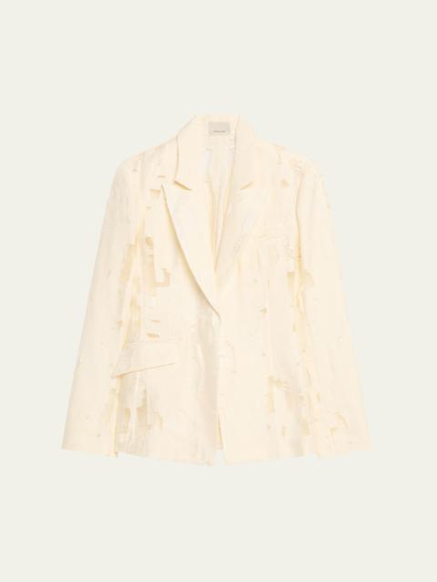GRACE LING Peak-Lapel Distressed Burnout Blazer
