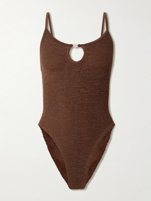 Hunza G Mia Bead-embellished Cutout Original Crinkle Swimsuit