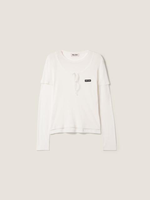 Miu Miu Ribbed knit jersey T-shirt