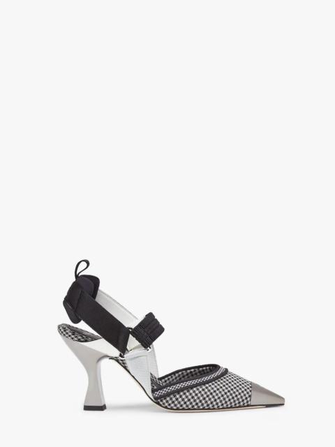 FENDI High-heeled slingbacks in black houndstooth fabric