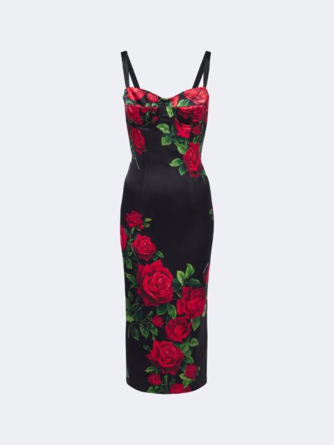Dolce & Gabbana Dolce & Gabbana Rose-print Satin Midi Dress