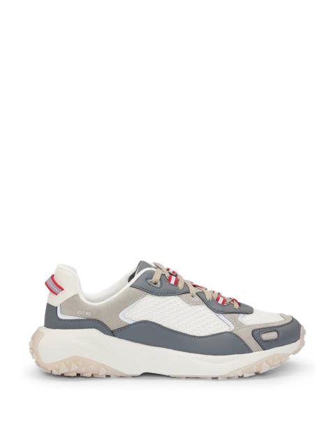 HUGO MIXED-MATERIAL TRAINERS WITH LEATHER FACINGS