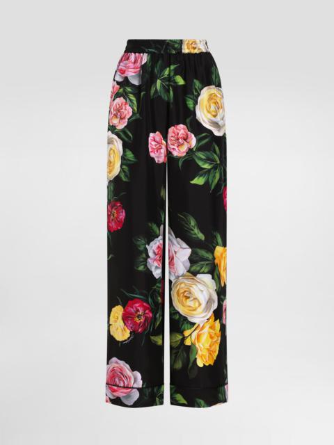 Dolce & Gabbana Silk habotai pajama pants with peony and rose print