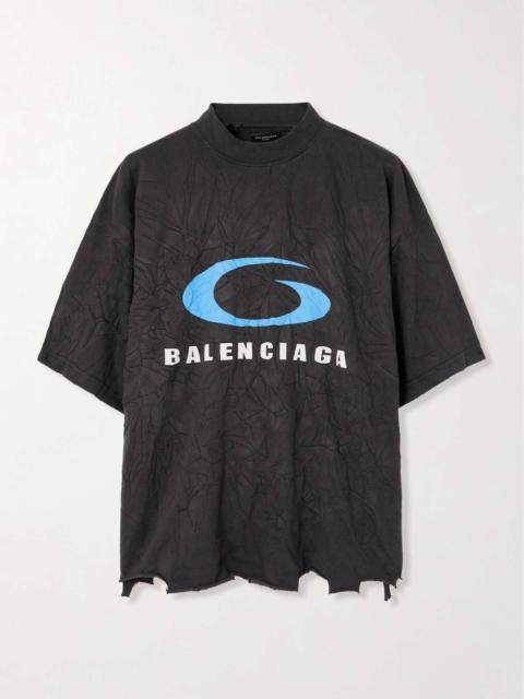 BALENCIAGA Cropped distressed printed cotton-jersey T-shirt