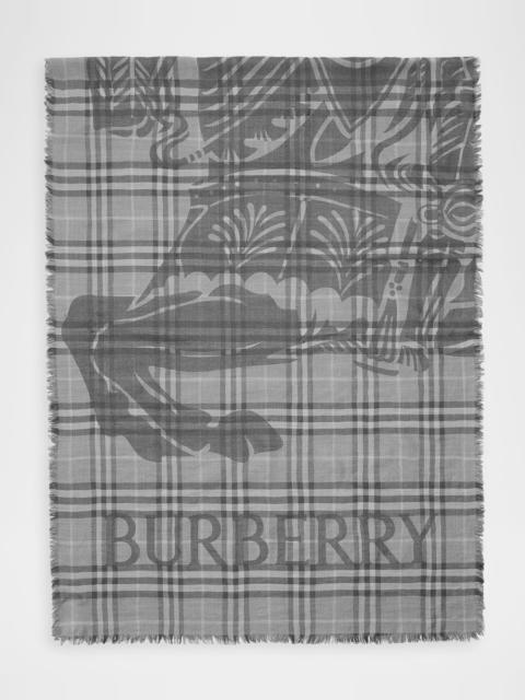Burberry Wide EKD Check Wool Silk Scarf