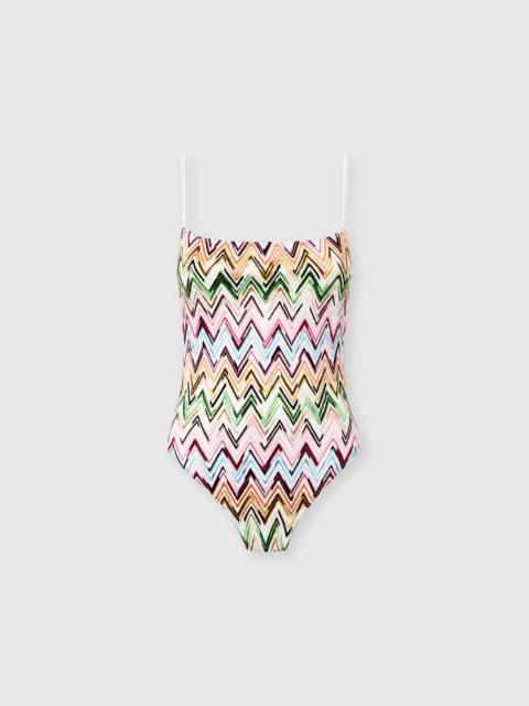Missoni One-piece swimsuit in stretch viscose with lace and zigzag pattern