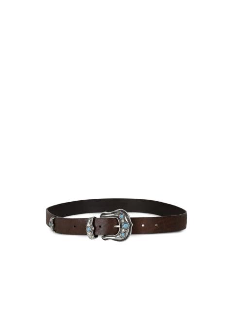 FORTELA turquoise embellishment calfskin belt