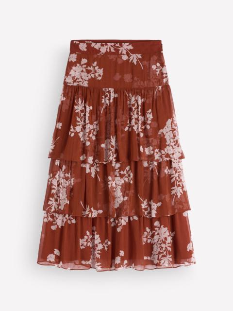 BODEN Tiered Ruffle Midi Skirt-Arabian Spice, Flecked Bunch