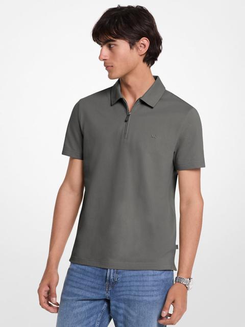 MICHAEL KORS Cotton Blend Piqué Zip-Up Polo Shirt