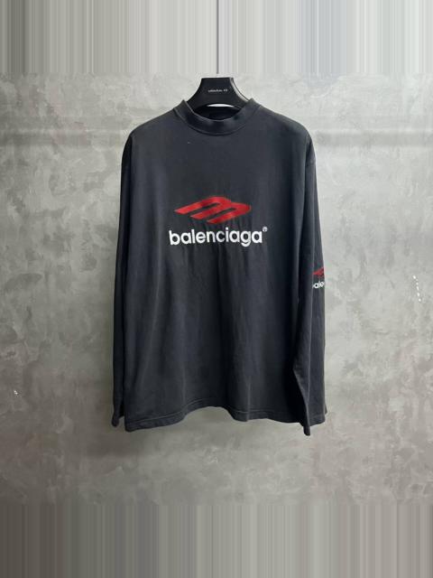 BALENCIAGA Balenciaga Black Logo Letter Print Crew Neck Long Sleeve T-Shirt