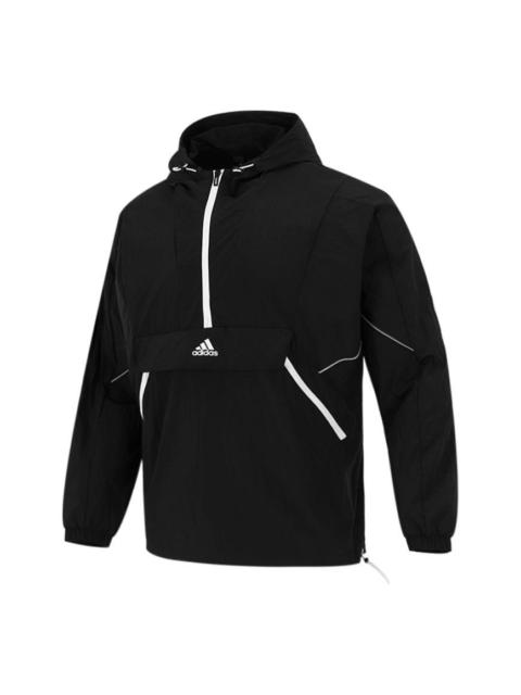 adidas adidas Athleisure Casual Sports hooded Training Knit Jacket Black H40213