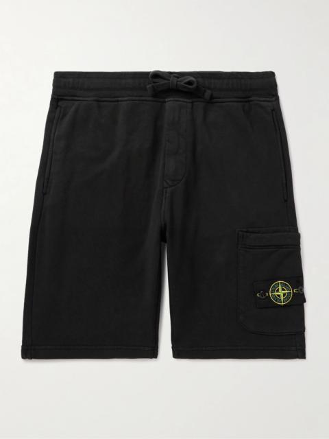 Stone Island Straight-Leg Logo-Appliquéd Garment-Dyed Cotton-Jersey Drawstring Shorts