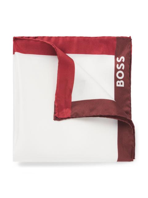 BOSS SILK POCKET SQUARE WITH BRANDING AND PRINTED BORDER