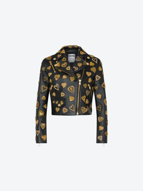 Moschino EMBELLISHED HEARTS NAPPA LEATHER BIKER