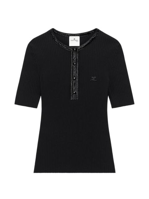 courrèges Courrèges Vinyl-trim Ribbed-knit T-shirt