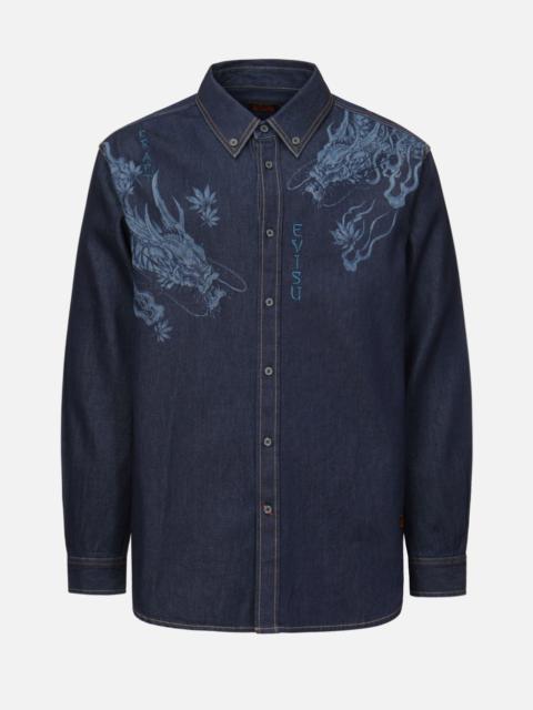 EVISU DRAGON MOTIF LASER-PRINT DENIM SHIRT