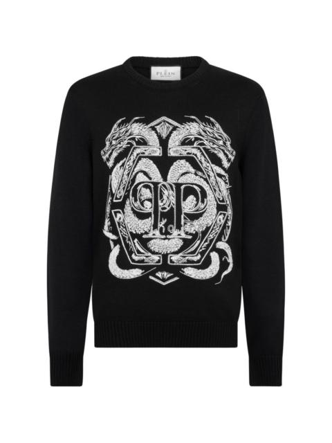 PHILIPP PLEIN graphic-embroidered round-neck sweater