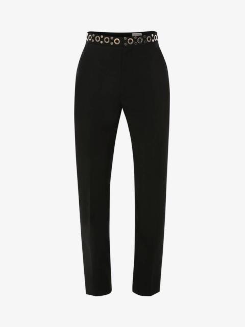 Alexander McQueen Men's Embellished Waistband Cigarette Trousers in Black