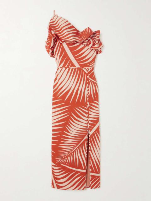 Johanna Ortiz + NET SUSTAIN Preconceived Notions one-shoulder ruffled printed cotton-poplin midi dress