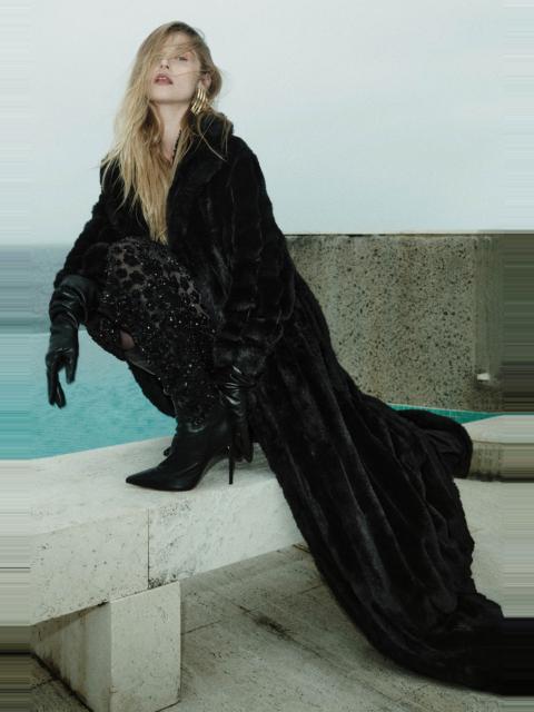 BARDOT Marta Faux Fur Longline Coat In Black