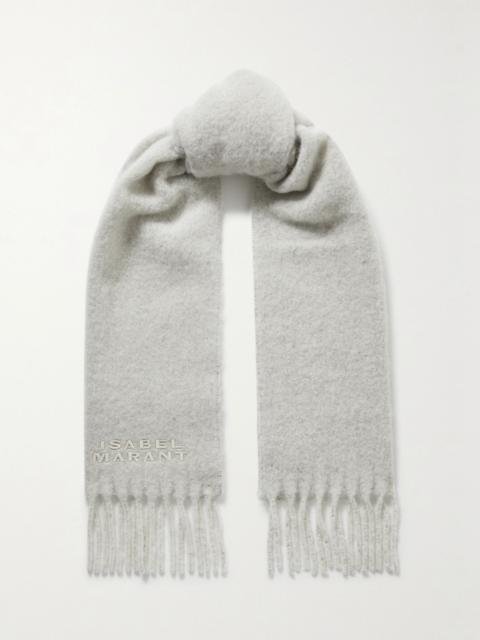 Isabel Marant Firny fringed embroidered alpaca-blend scarf Light gray