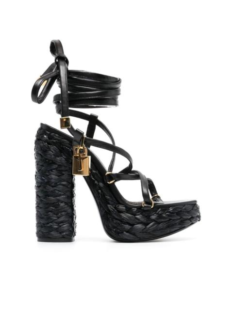 TOM FORD Padlock 140mm raffia platform sandals
