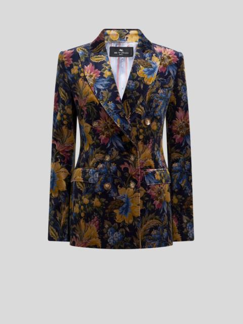 Etro DOUBLE-BREASTED COTTON VELVET JACKET WITH FLORAL OVERPRINT