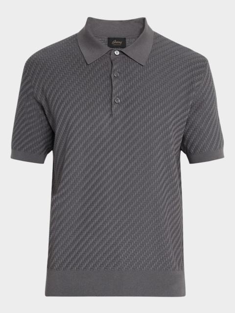 Brioni Men's Basketweave Stitch Polo Sweater
