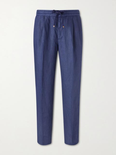 Brunello Cucinelli Tapered Pleated Linen-Twill Drawstring Trousers