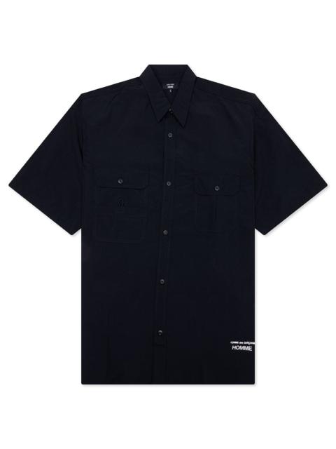 Comme des Garçons Homme CURVED HEM NYLON SHORT SLEEVE SHIRT - NAVY/WHITE