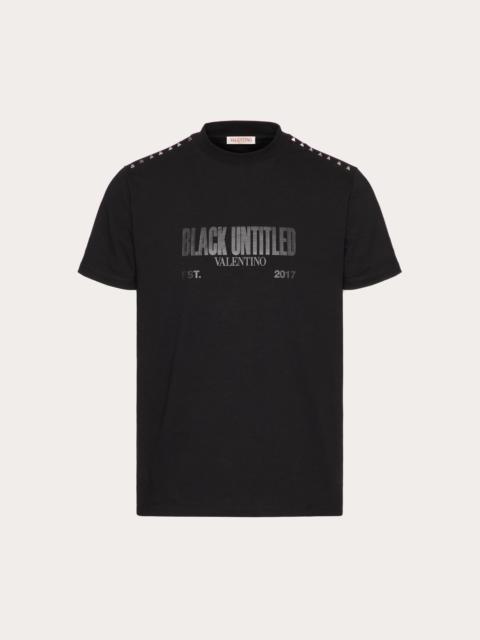Valentino COTTON T-SHIRT WITH BLACK UNTITLED PRINT AND STUDS