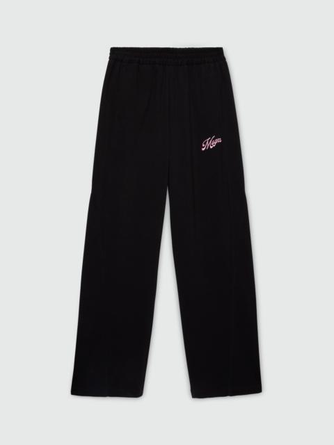 MSGM Black double pique cotton trousers with italic MSGM embroidery on the leg