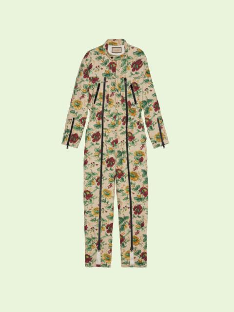 GUCCI Linen jumpsuit with Gucci rose print