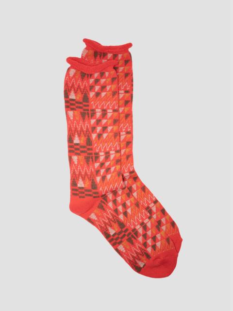 Nigel Cabourn Kinari Tokyo Cotton Salish Rug Crew Sock in Red