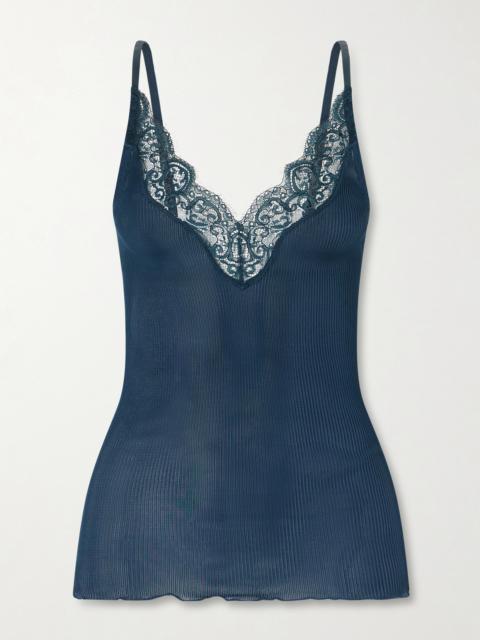 SAINT LAURENT Lace-trimmed Ribbed Silk-jersey Tank