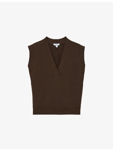 REISS Willa V-Neck Stretch-Jersey Top