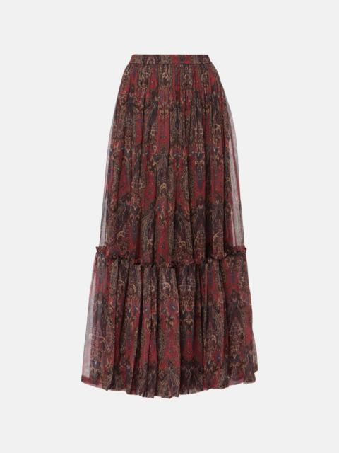 Paisley silk crepon maxi skirt