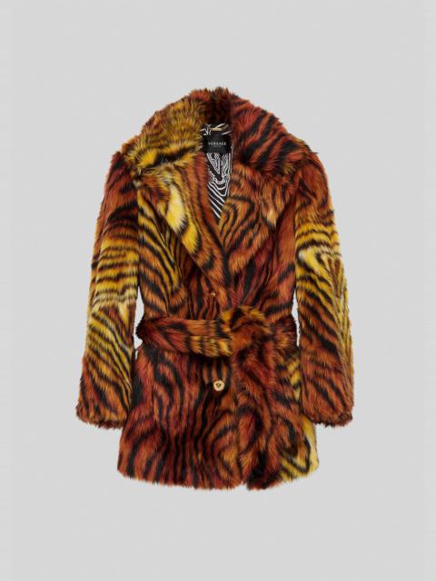VERSACE Virtus Animalier Pattern Faux Fur Coat