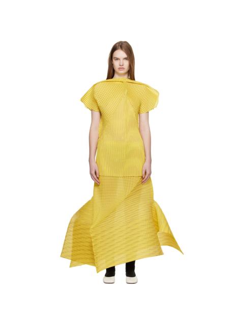 ISSEY MIYAKE Yellow Generic Stripes Machine Pleats Midi Skirt