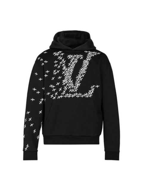 Louis Vuitton LOUIS VUITTON LV Printed Hooded Long Sleeve Sweatshirt For Men Black 1A5WAX