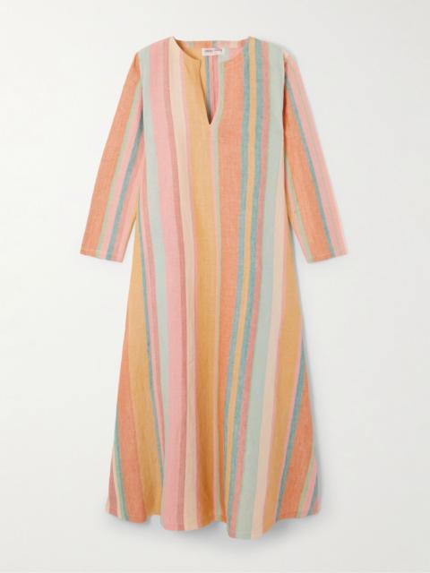 EMPORIO SIRENUSE Striped linen kaftan Pastel orange