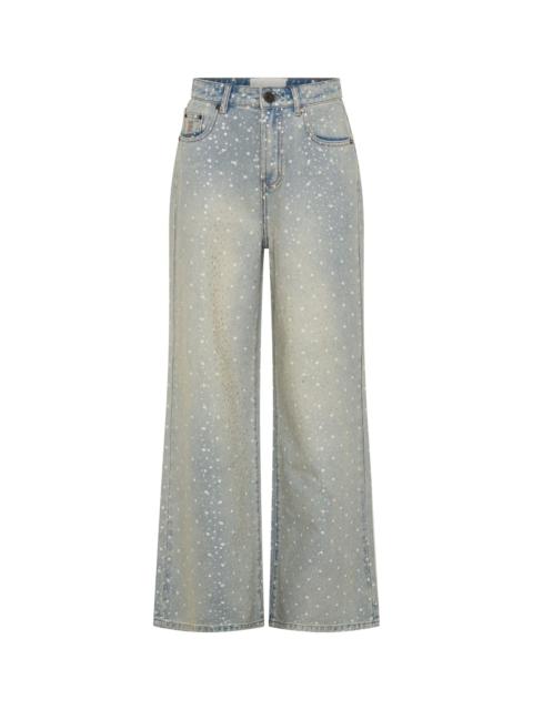 ONE TEASPOON Love Machines Mid Waist Super Wide Leg Denim Jeans - Blue Sparkle