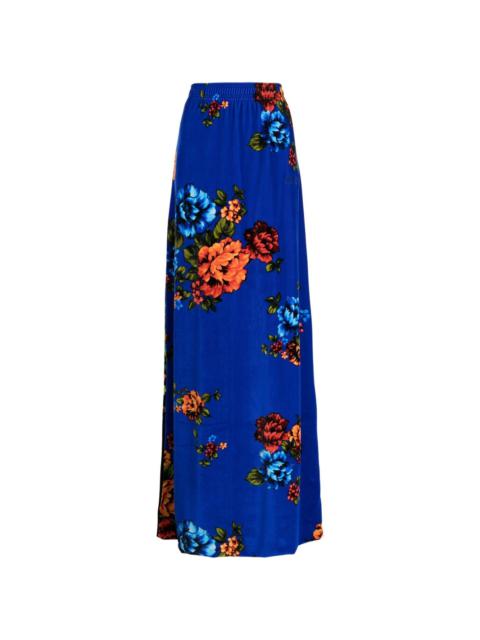 floral-print velvet maxi skirt