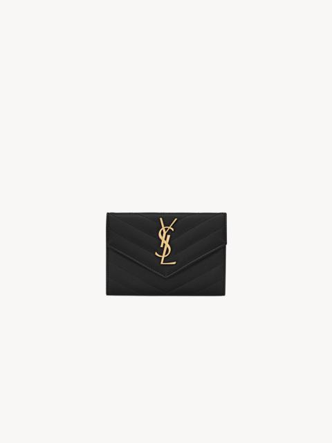 SAINT LAURENT CASSANDRE MATELASSÉ SMALL ENVELOPE WALLET IN GRAIN DE POUDRE LEATHER