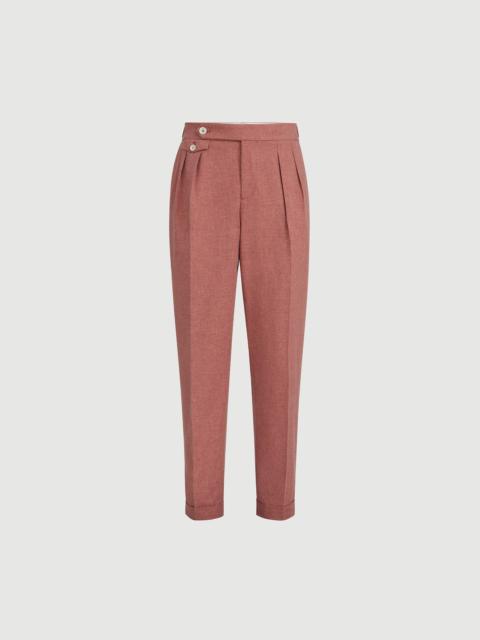 Brunello Cucinelli Virgin wool, cotton and silk mouliné trousers with reversed double pleats and waist tabs