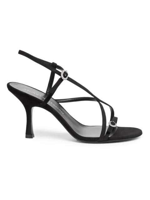 Stuart Weitzman Women's 85MM Crystal-Buckle Suede Strappy Sandals - Black