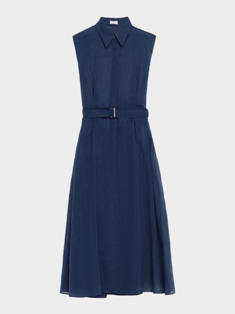 Brunello Cucinelli Sleeveless Sheer Cotton Organza Belted Midi Shirtdress