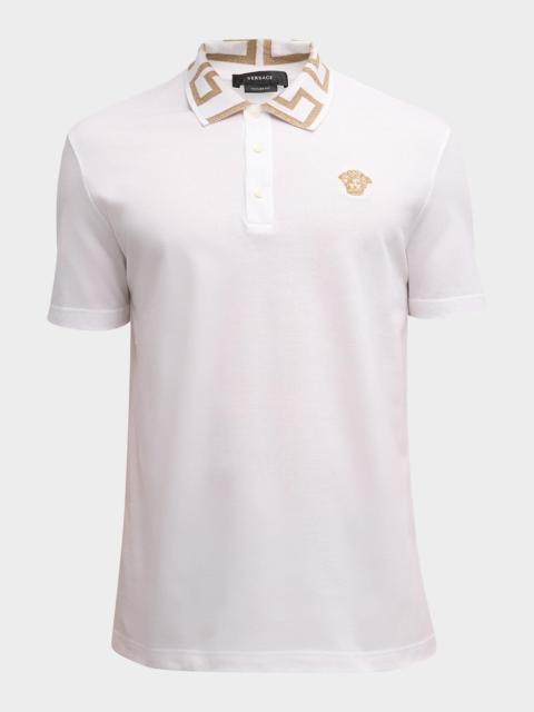 VERSACE Men's Greca-Collar Polo Shirt